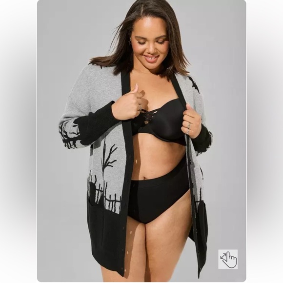 NWT TORRID Luxe Cozy Jacquard Boyfriend Cardigan 2X Cemetery Graveyard Halloween - Picture 3 of 7